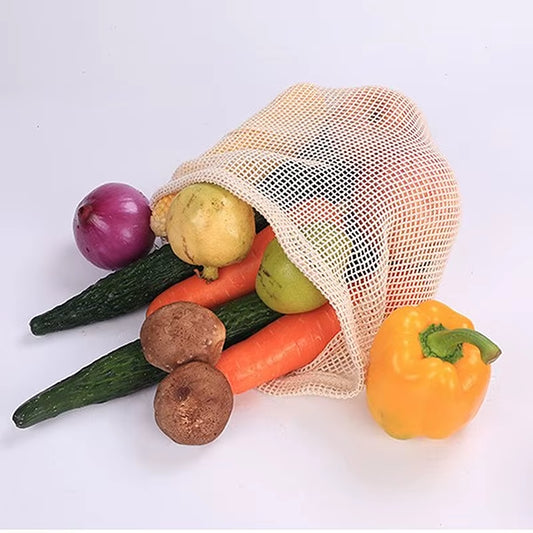 Cotton Mesh Vegetable Bags Produce Bag Reusable Cotton Mesh Vegetable Storage Bag Kitchen Fruit Vegetable with Drawstring