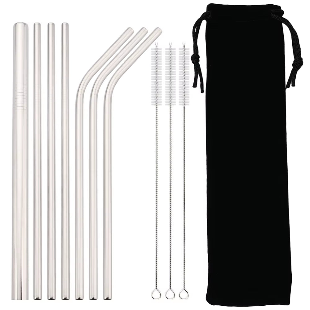 Reusable Drinking Straw 18/10 Stainless Steel Straw Set High Quality Metal Colorful Straw with Cleaner Brush Bar Party Accessory