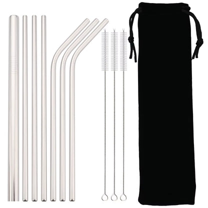 Reusable Drinking Straw 18/10 Stainless Steel Straw Set High Quality Metal Colorful Straw with Cleaner Brush Bar Party Accessory