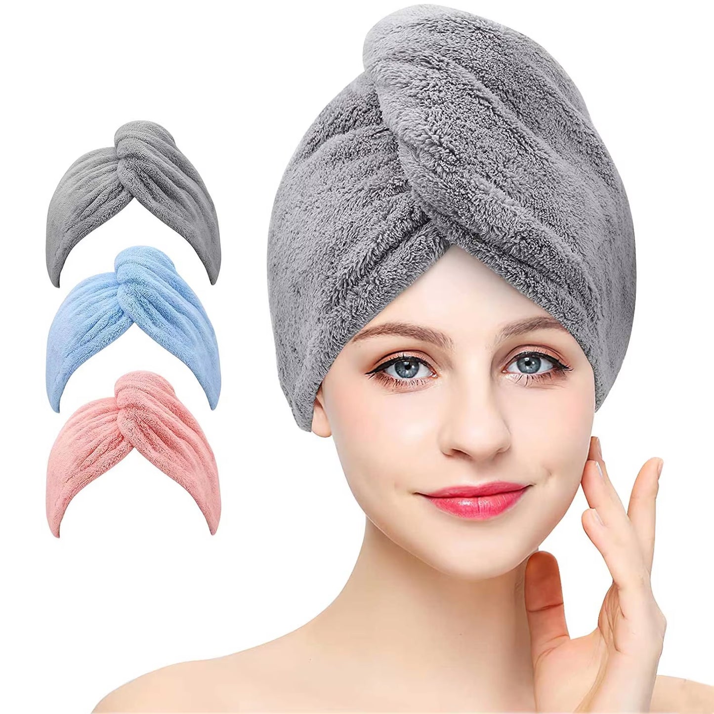 Microfiber Hair Towel, Hair Turbans for Wet Hair, Drying Hair Wrap Towels for Curly Hair Women Girls anti Frizz